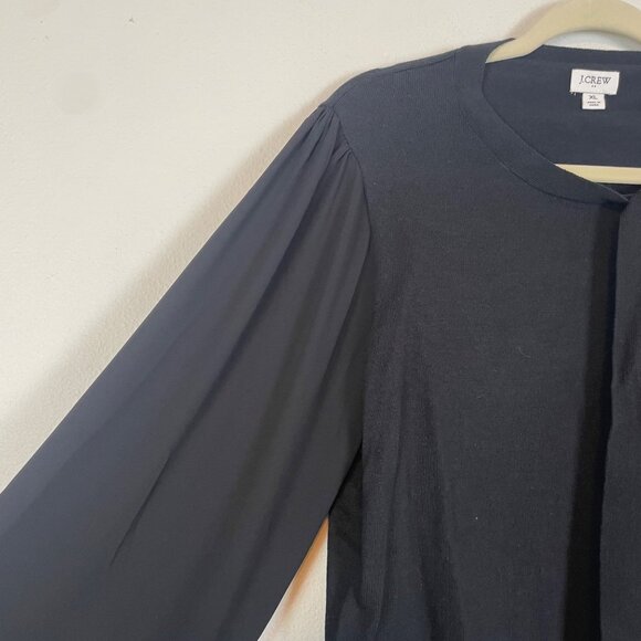 J. Crew Factory‎ Women's XL Black Mixed Media Sweater Neck Bow Tie Chiffon BC538 - Picture 4 of 8